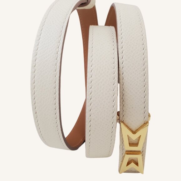 M.A.M.A. Crown Collection - Women's Light Beige Leather Golden Buckle Belt